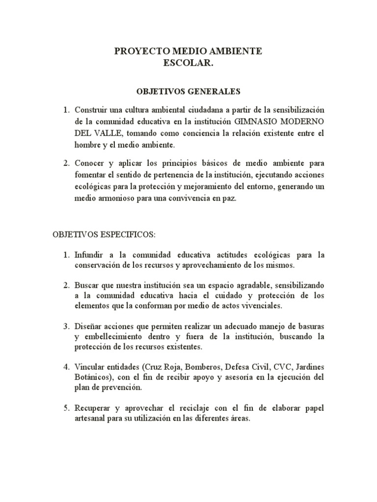 Proyecto Medio Ambiente | PDF | Institución | Entorno natural