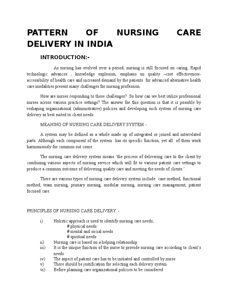 Nursing Care Delivery Patterns in India | PDF | Nursing | Health Care