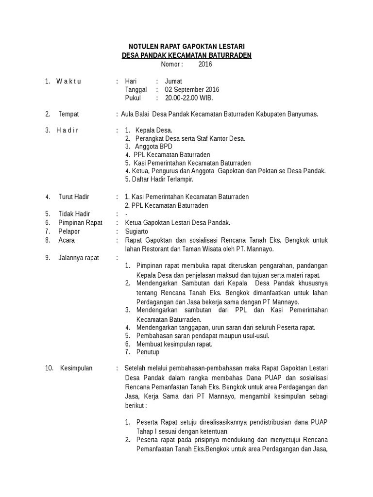 Notulen Rapat Gapoktan Lestari Pdf