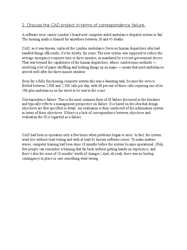 Discuss The CAD Project in Terms of Correspondence Failure | PDF