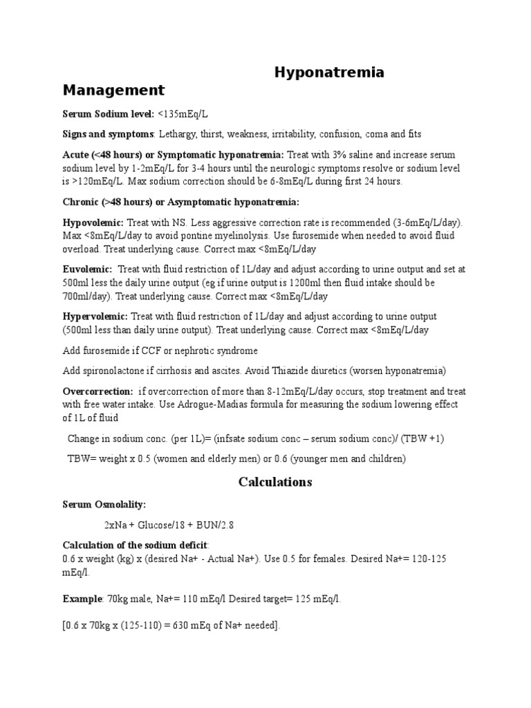 Hyponatremia Correction Guidelines | PDF