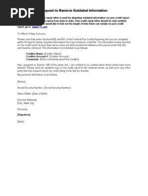 Sample Letter - Request to Remove Outdated Information