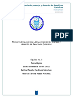 Practica No. 2: Almacenamiento, Manejo y Desecho de Reactivos Químicos