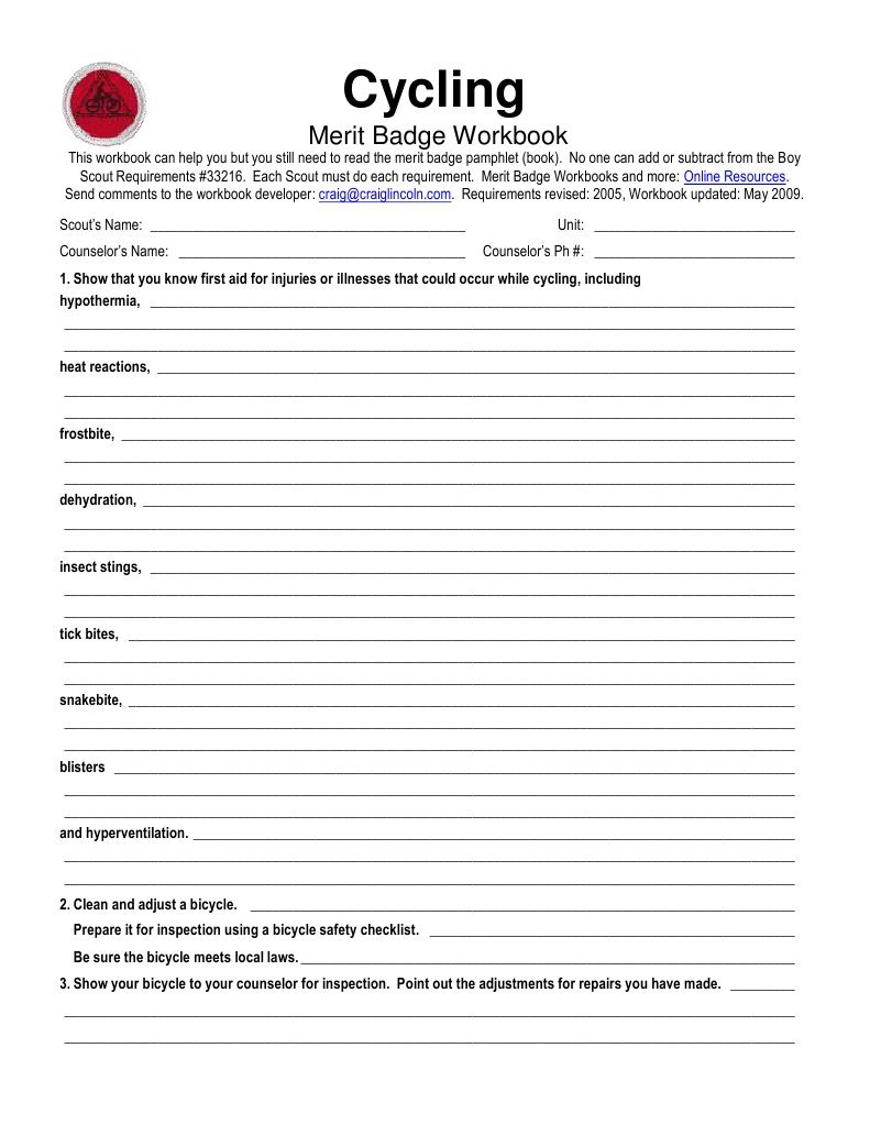Cycling Merit Badge Workbook PDF Vehicle Parts Land Vehicles