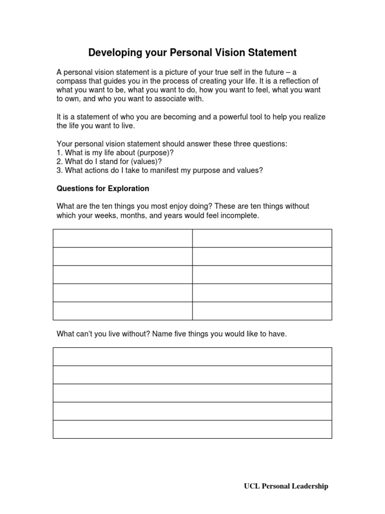 Crafting Your Personal Vision Statement | PDF | Leadership | Happiness
