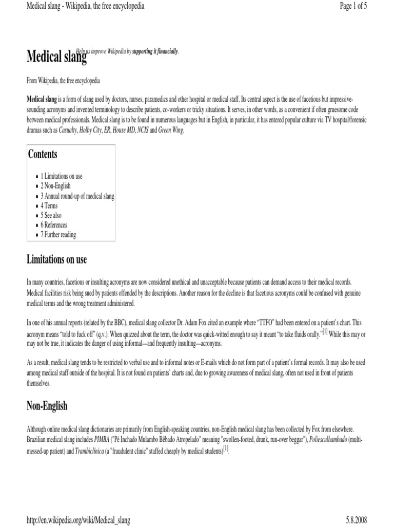 Medical Slang PDF Health Care Medicine