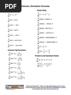 Formula Sheet Calculus-DERIVATIVES PDF | PDF