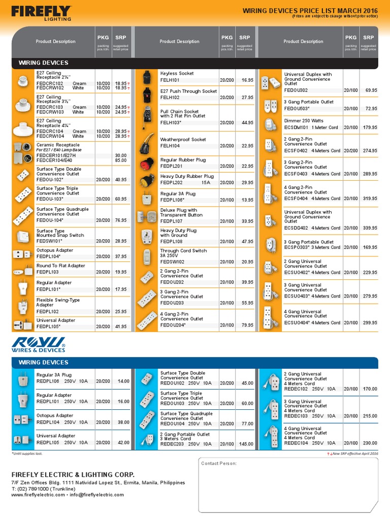 Firefly Royu Wiring Devices Price List March 2016 Electrical