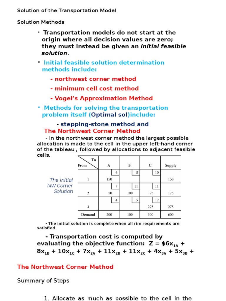 Transportation Model Solution Methods | PDF | Mathematical Optimization ...