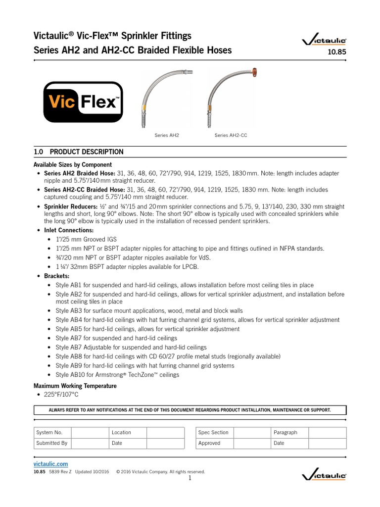 Victaulic VicFlex™ Sprinkler Fittings Series AH2 and AH2CC Braided