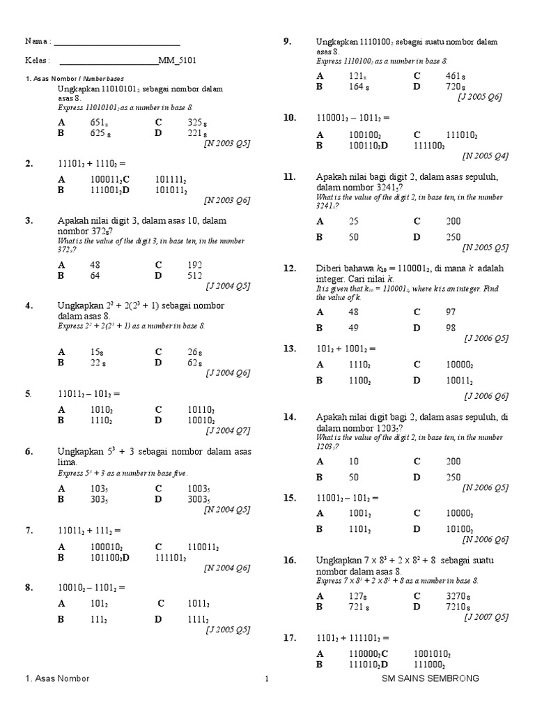 5101 Asas Nombor Pdf
