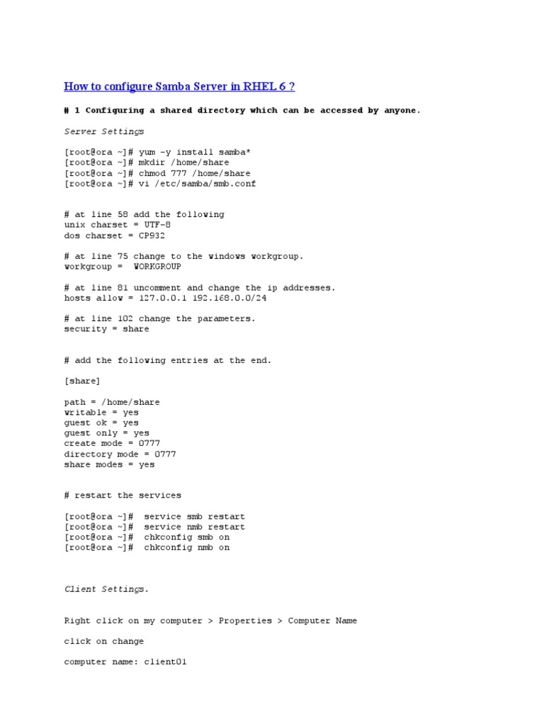 How To Configure Samba Server in RHEL 6 | PDF | Computers