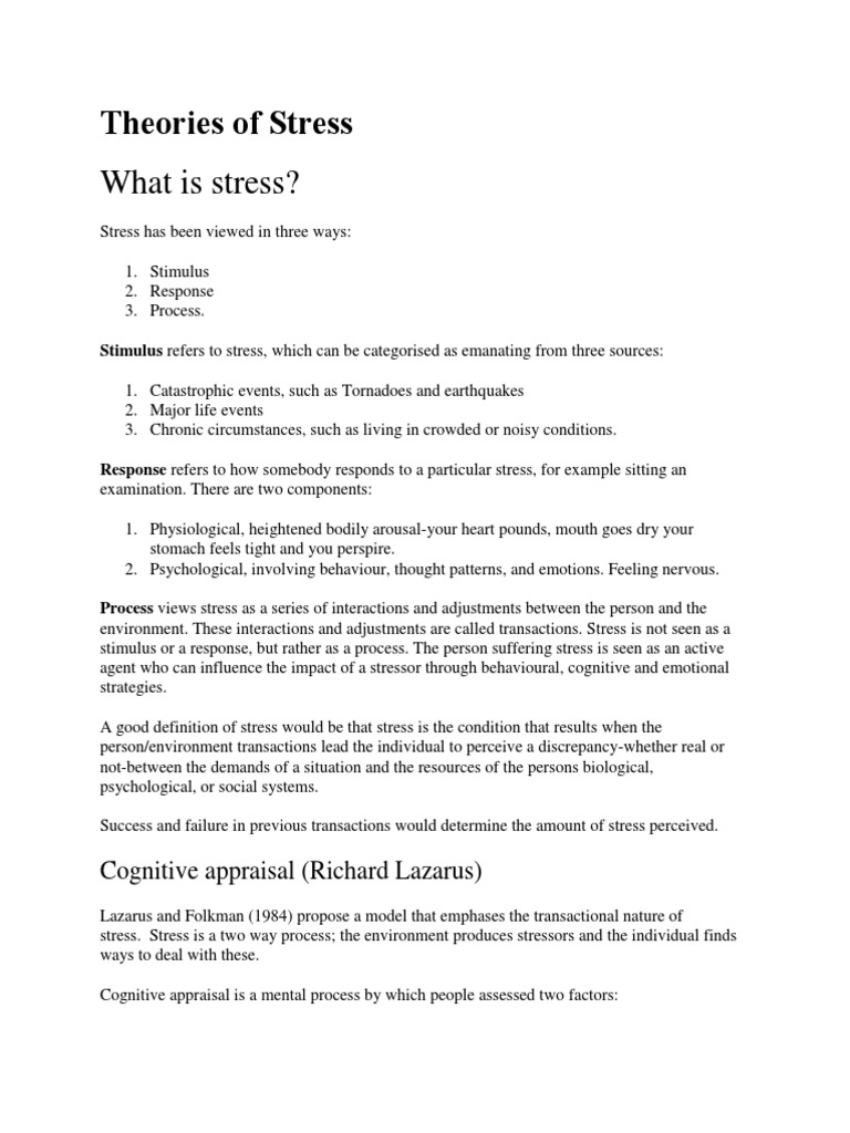 Theories of Stress | PDF | Stress (Biology) | Social Support
