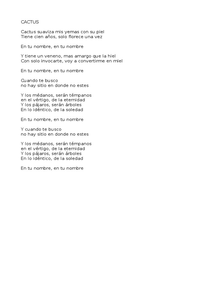 Letra de "Cactus" de Gustavo Cerati | PDF