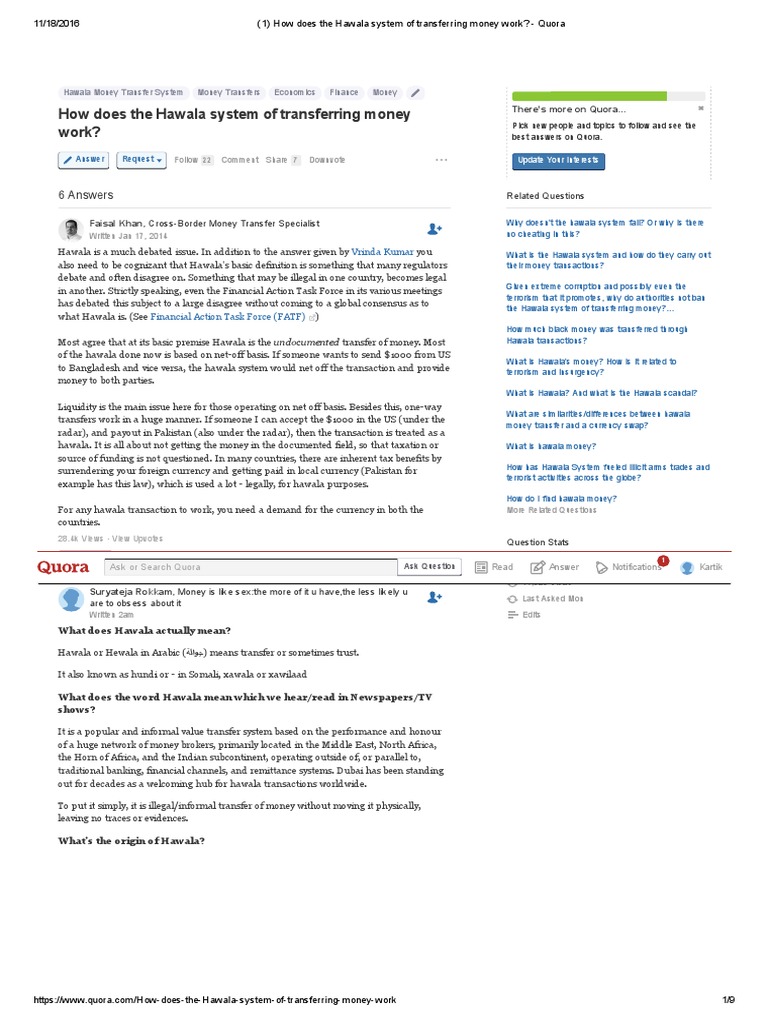 How Does The Hawala System of Transferring Money Work - Quora | PDF ...