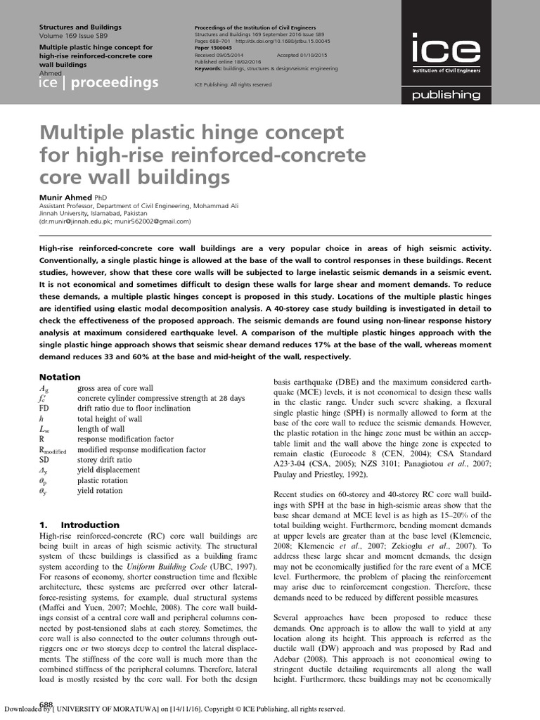 Multiple Plastic Hinge Concept For HighRise ReinforcedConcrete Core