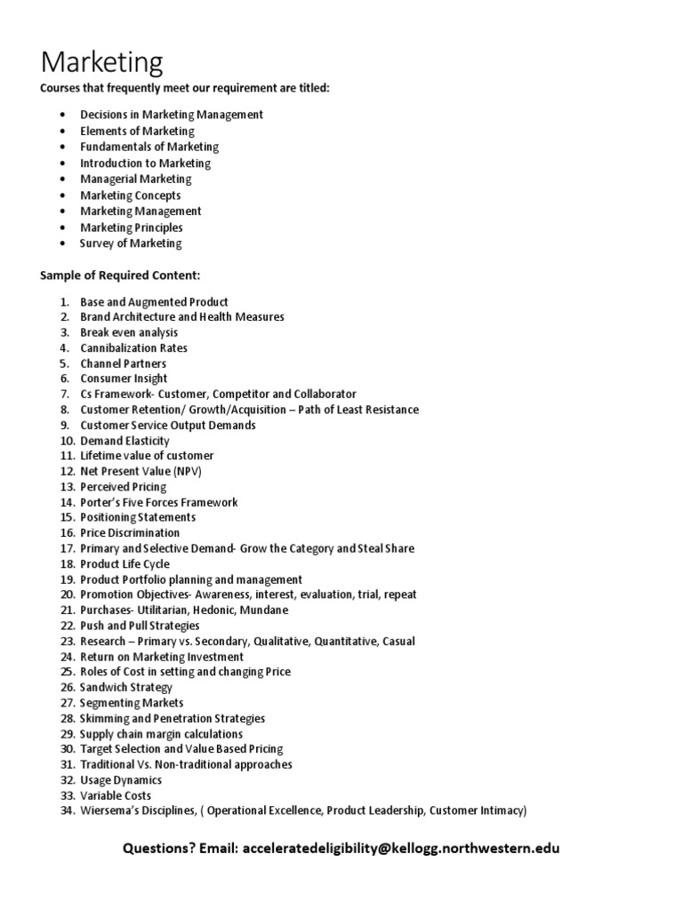 Marketing: Sample of Required Content | PDF