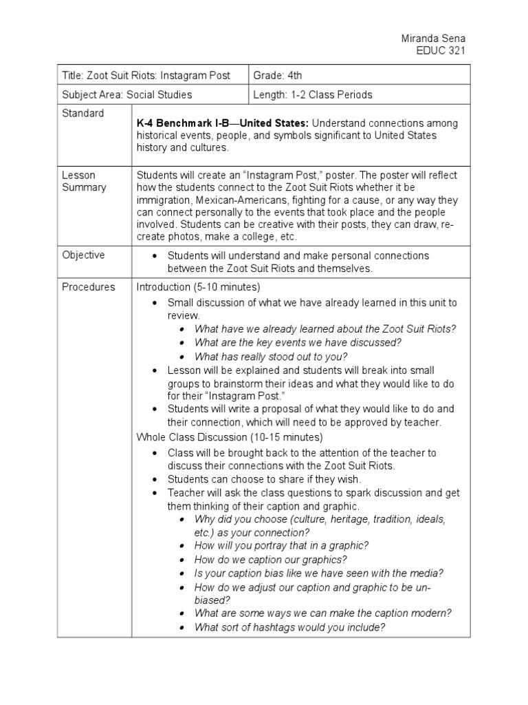 Instagram Project on Zoot Suit Riots | PDF | Rubric (Academic) | Lesson ...