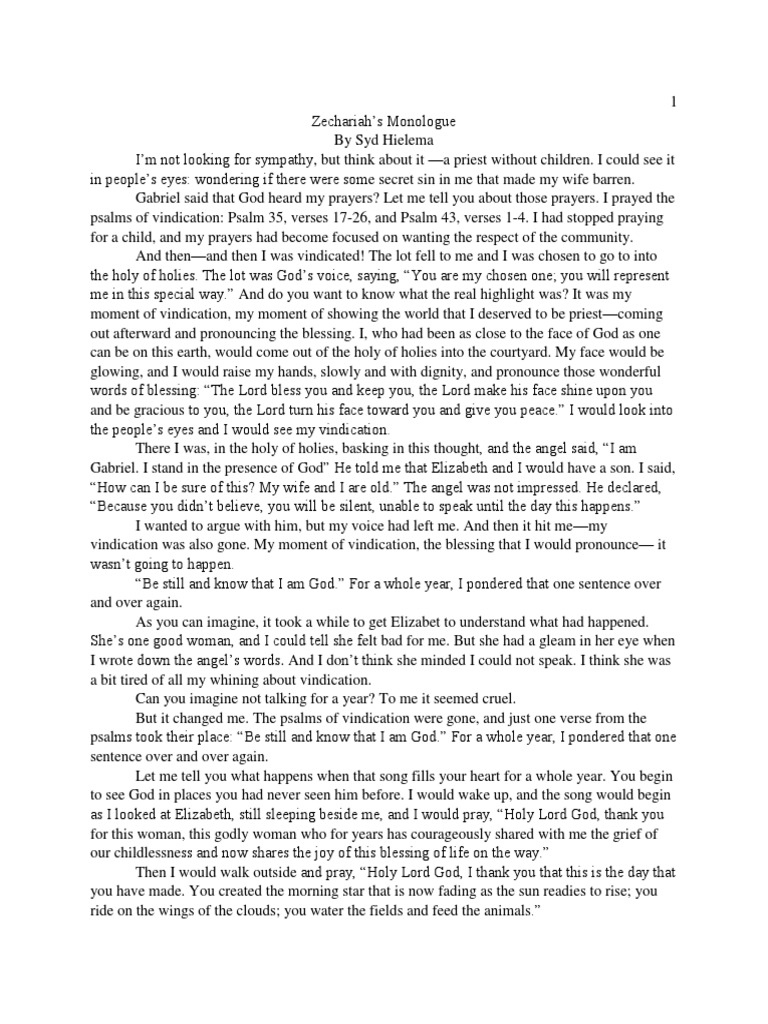 Zechariah's Monologue | PDF | Prayer | Religious Belief And Doctrine