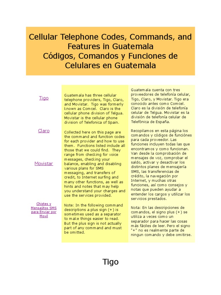Códigos y Comandos de Teléfonos en Guatemala | PDF | Mensaje de texto ...