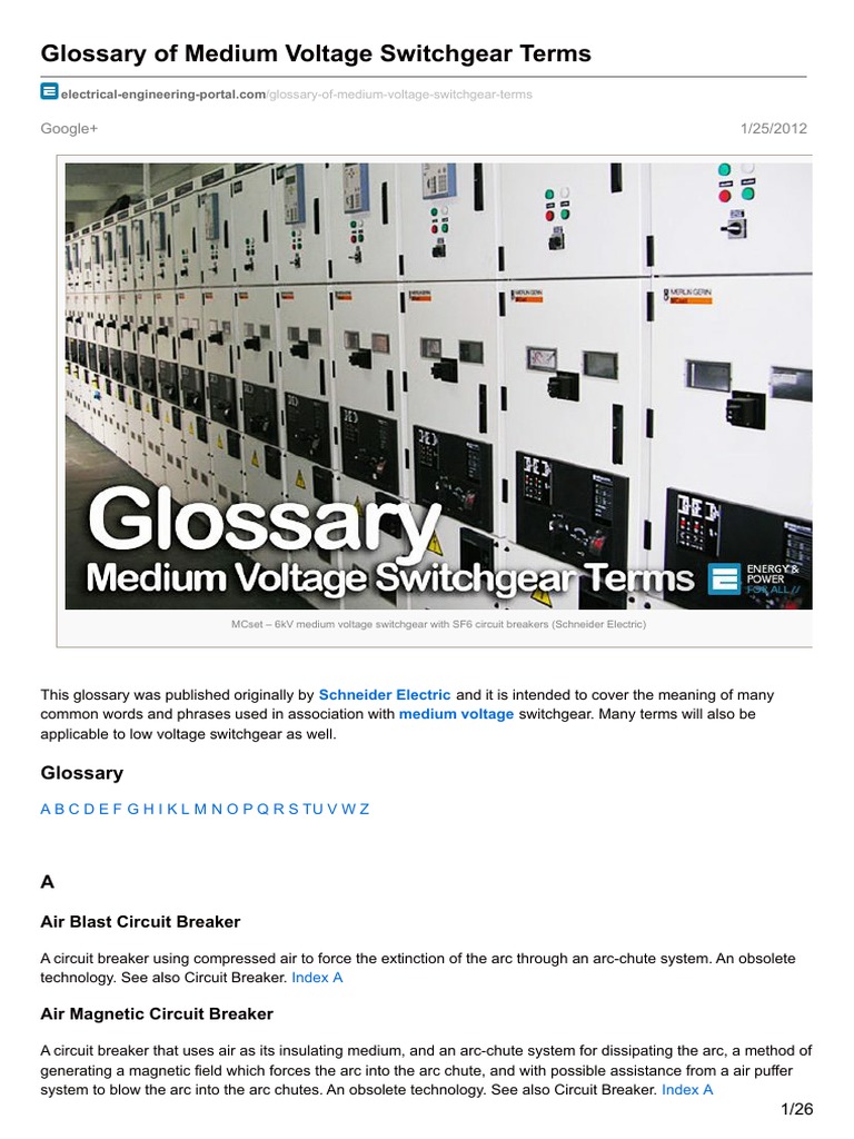 Medium Voltage Switchgear Glossary | PDF | Fuse (Electrical) | Switch