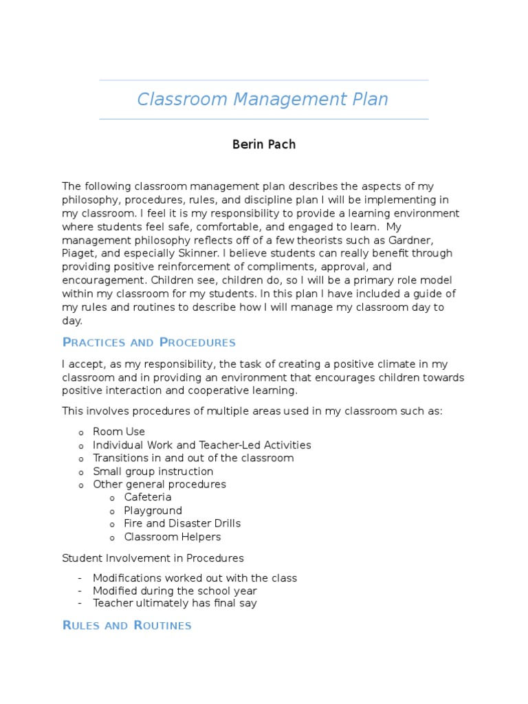 My Classroom Management Plan-Pach | PDF | Classroom Management | Classroom
