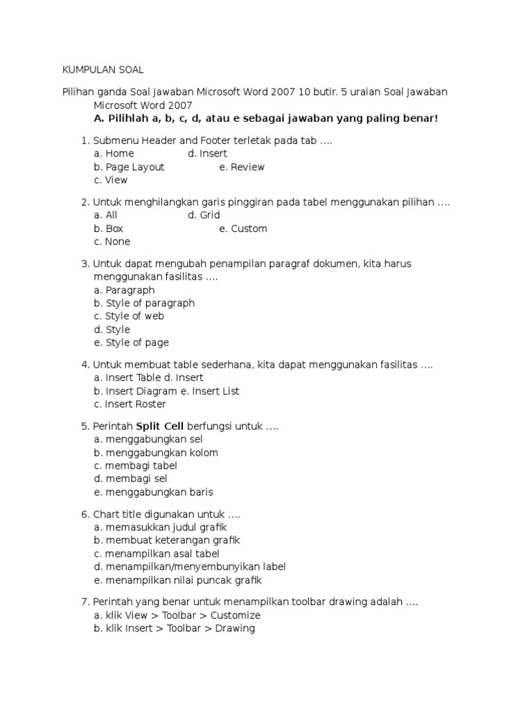 contoh soal essay tentang microsoft word dan jawabannya