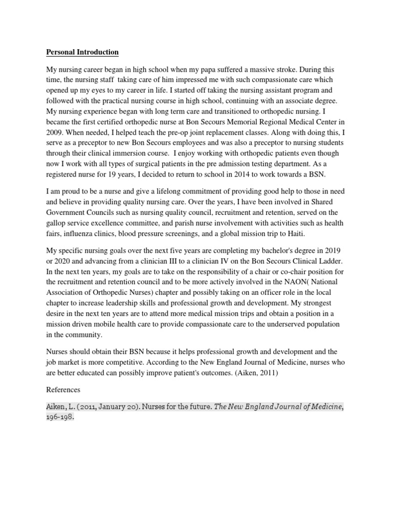 personal introduction Nursing Patient