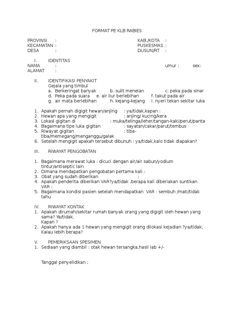 Format PE KLB Rabies untuk Identifikasi | PDF