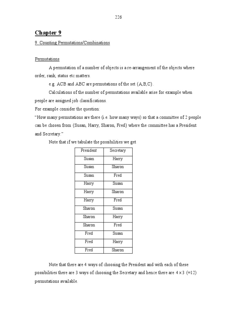 Chapter 9 Counting-Permuations Combinations PDF | PDF
