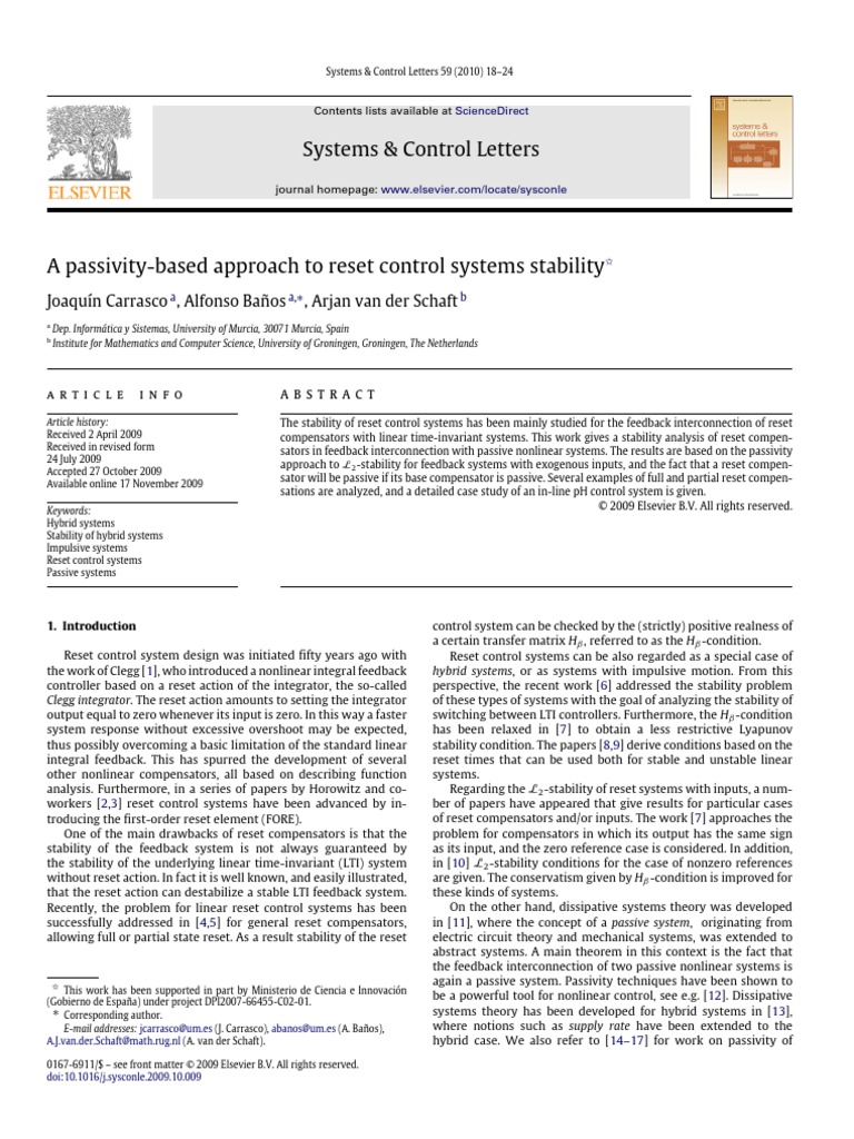Systems control letters joaqu n carrasco alfonso ba os arjan van