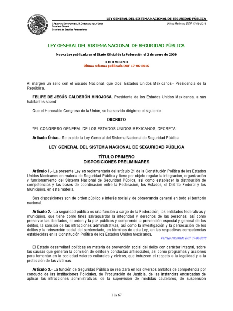 Ley General Del Sistema Nacional de Seguridad Pública PDF | PDF