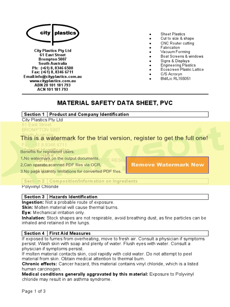 PVC Msds PDF Polyvinyl Chloride Firefighting