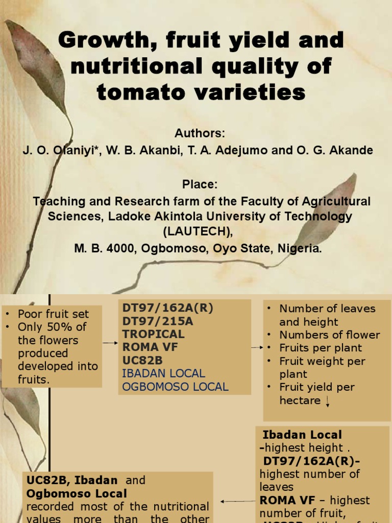 Growth, Fruit Yield and Nutritional Quality of Tomato Varieties | PDF ...