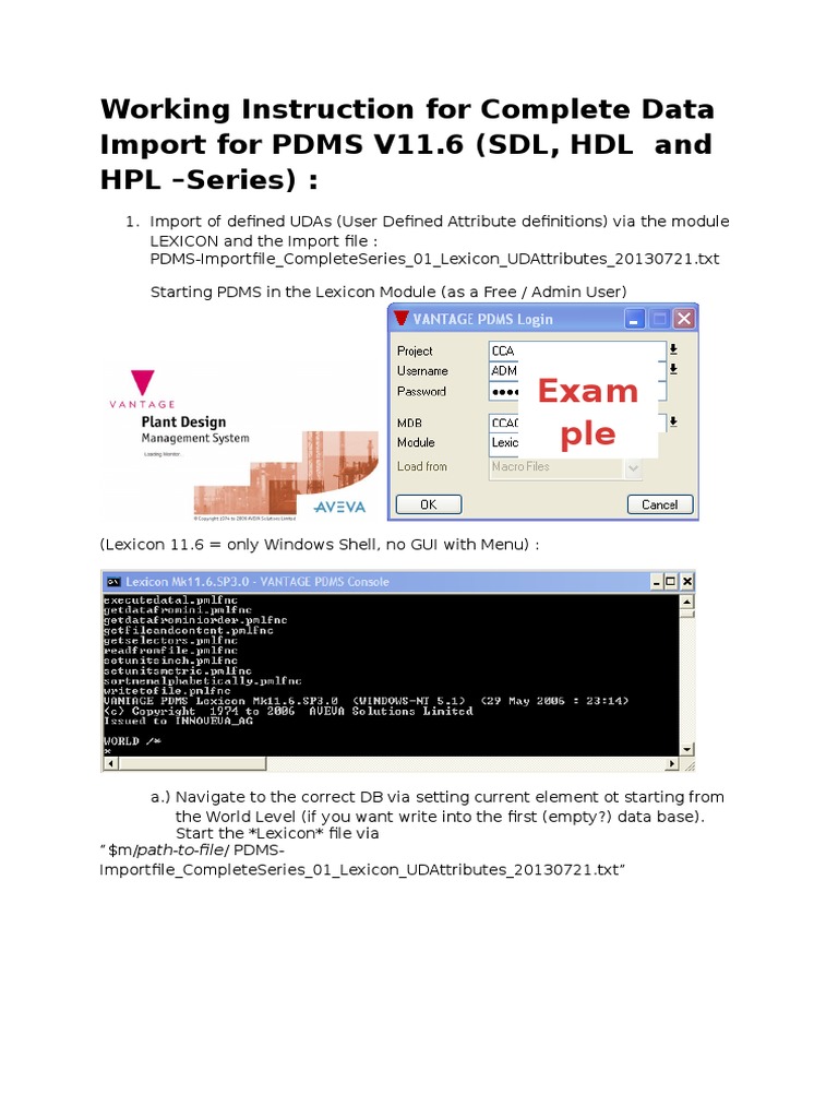 PDMS V11.6 Data Import Instructions | PDF | Text File | Shell (Computing)