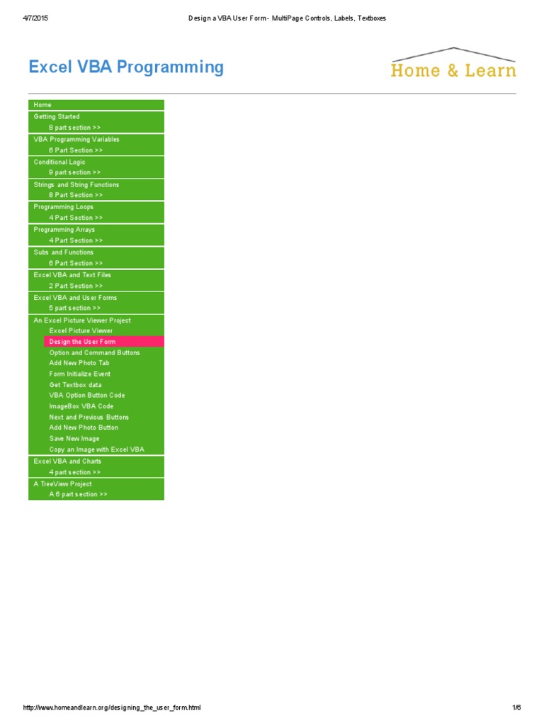 Design A VBA User Form - MultiPage Controls, Labels, Textboxes | PDF |  Visual Basic For Applications | Microsoft Excel