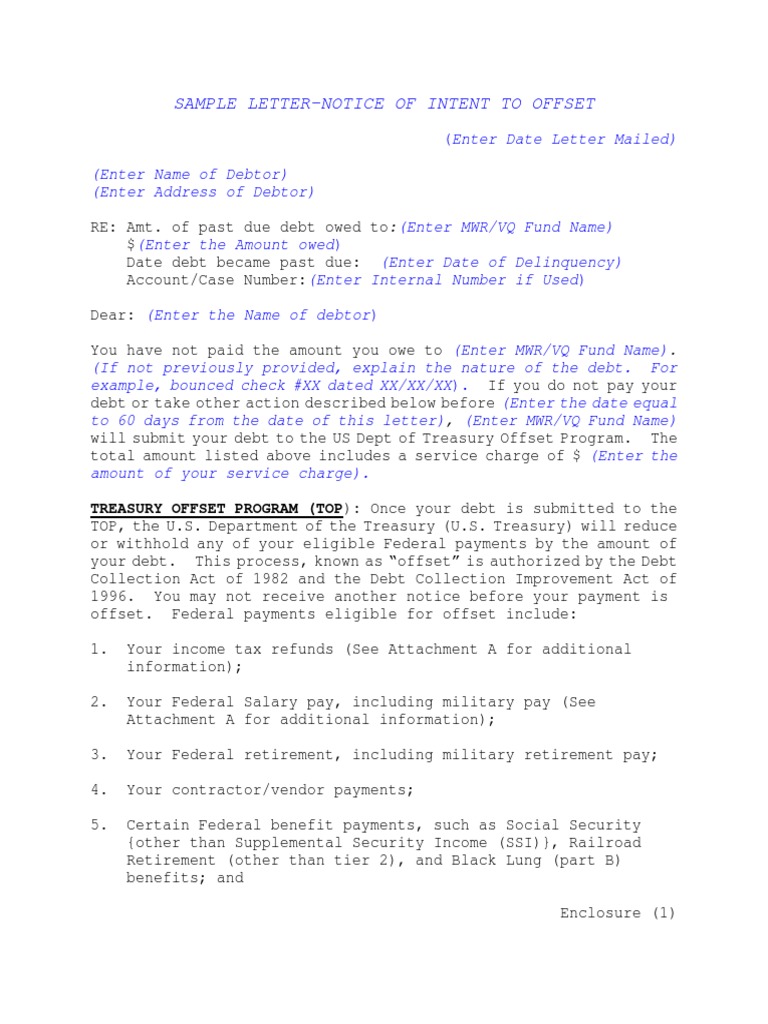 Notice Letter To Offset | PDF | Collection Agency | Supplemental ...