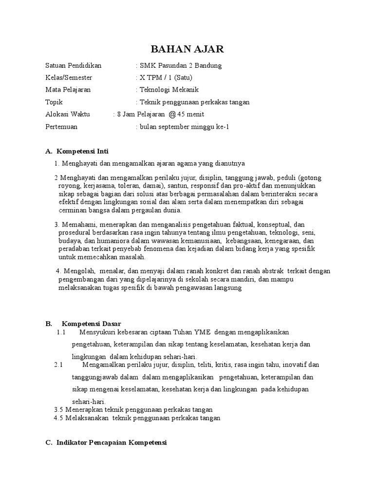 Bahan Ajar Perkakas Tangan Terbaru Pdf
