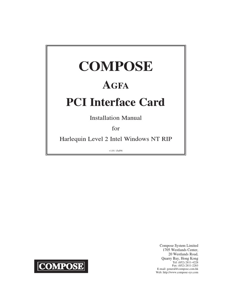 Installation Manual for the Compose Agfa PCI Interface Card for ...