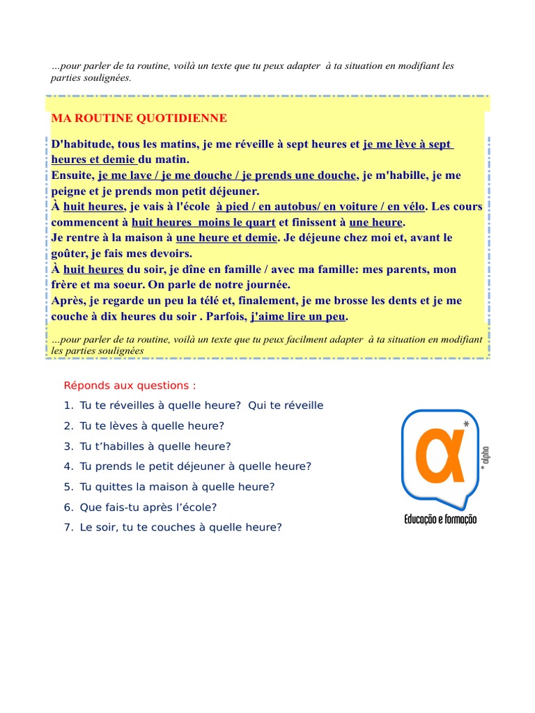 Ma Routine Quotidien Ne