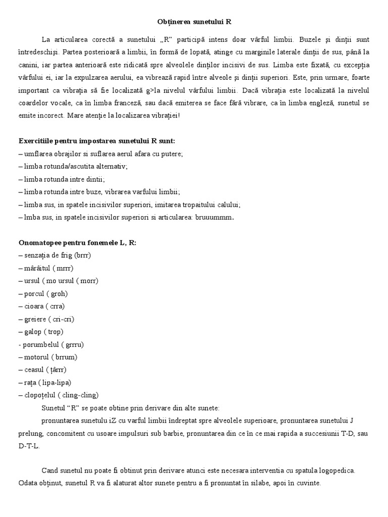 Obținerea Sunetului R | PDF