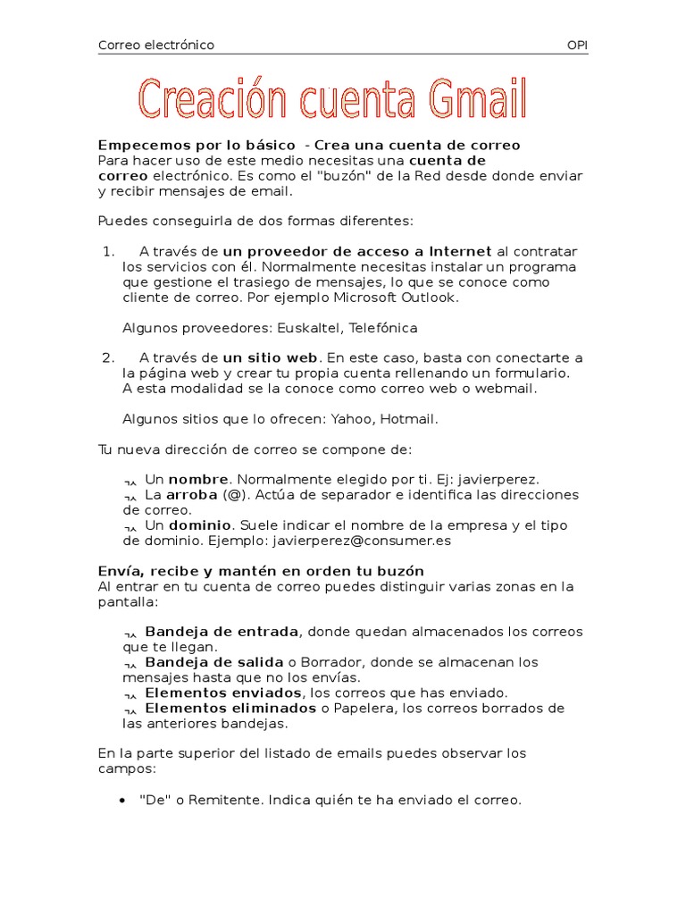 Guía Básica para Crear y Usar Email | PDF | Correo electrónico ...