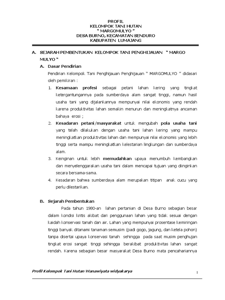 Profil Kelompok  Tani Penghijauan Margo Mulyo