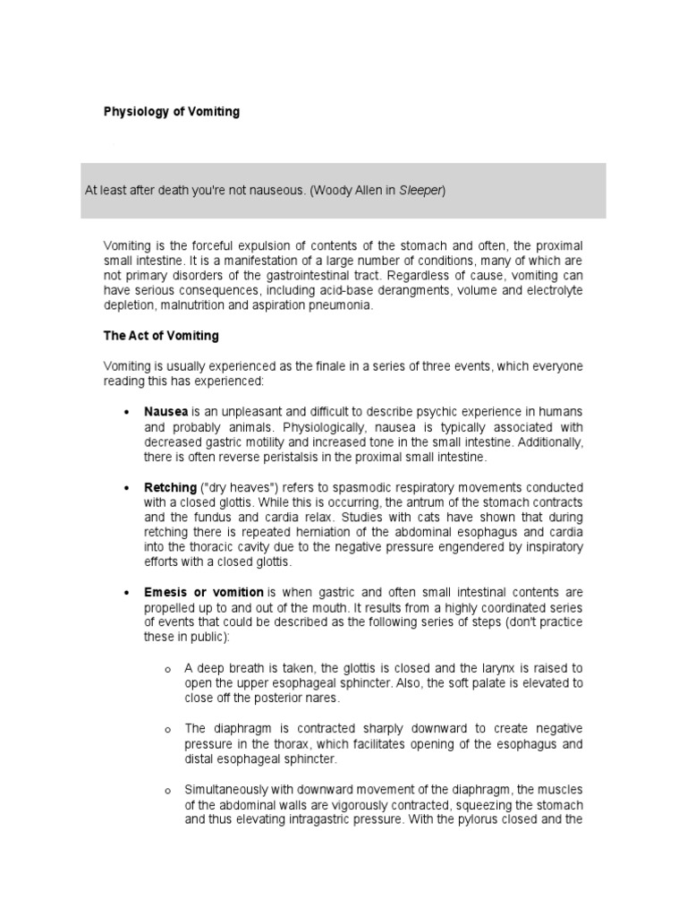 Physiology of Vomiting: A Guide to the Pathophysiology | PDF | Vomiting ...