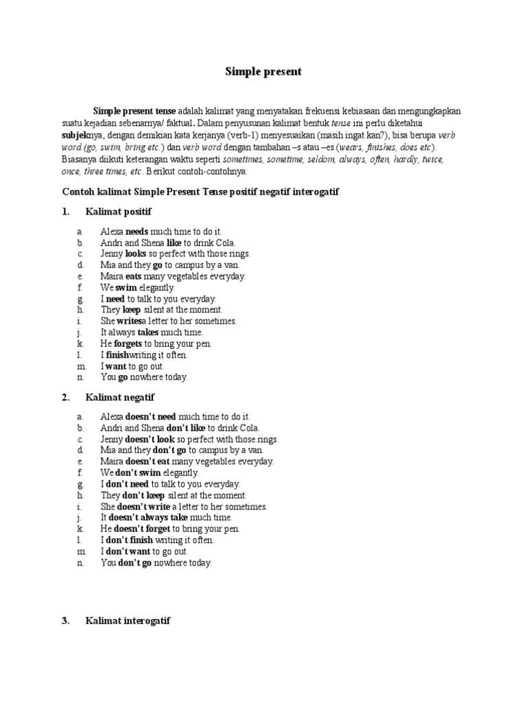 Contoh Kalimat Simple Present Tense | PDF