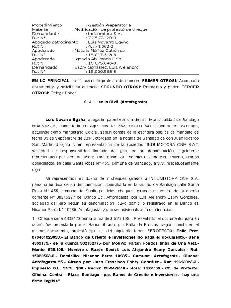 Notificación de Protesto de Cheques BCI | PDF | Cheque | Bancos