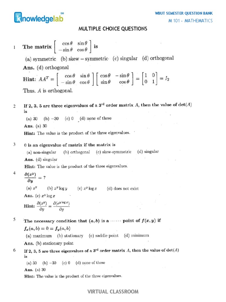 Multiple Choice Questions: M 101 Mathematics | PDF | Finance & Money ...