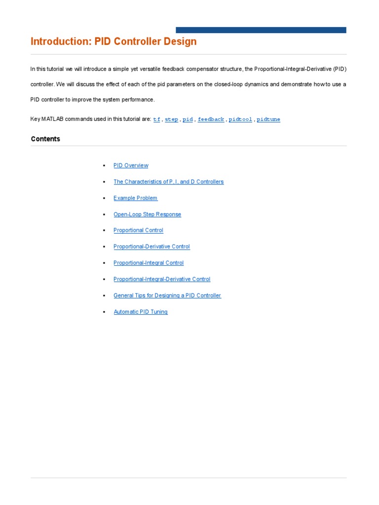 PID Controller Design Tutorial in MATLAB | PDF | Control Theory ...