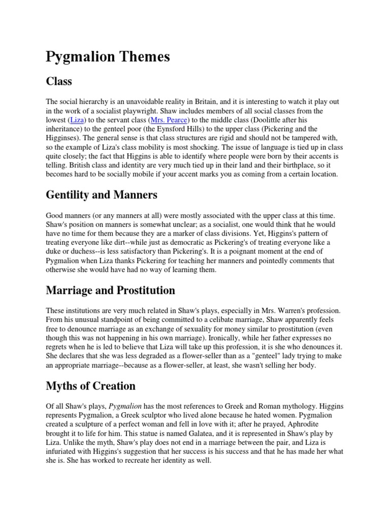 Pygmalion Themes PDF Pygmalion (Play)
