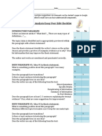 Honors English I: Analysis Essay Peer Edit Checklist